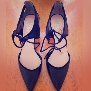 Black ankle wrap kitten heels